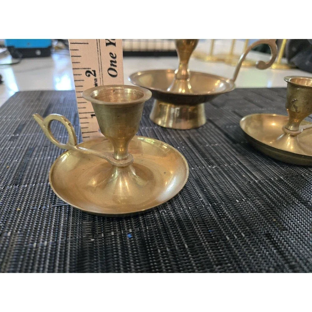 S/3 Vintage Brass Chamberstick Candle Holders